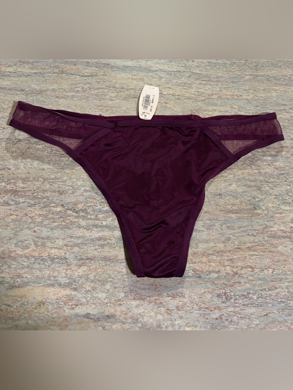 NWT Victoria’s Secret Burgundy Thong Panty with mesh in the sides